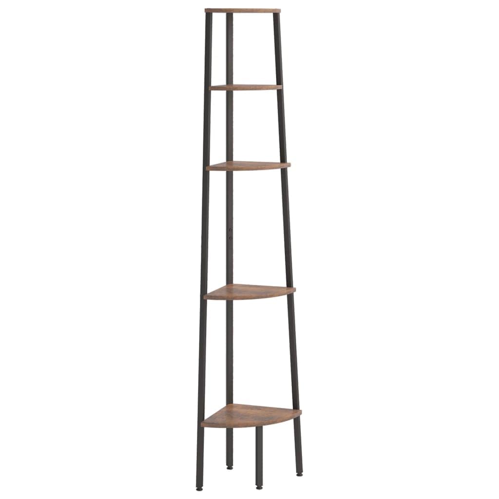 vidaXL Dark Brown and Black 5-Tier Corner Shelf: Compact Steel-Constructed Freestanding Shelf Perfect for Homes and Offices?